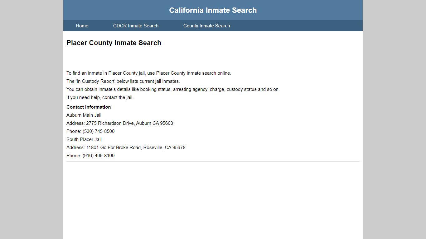 Placer County Inmate Search