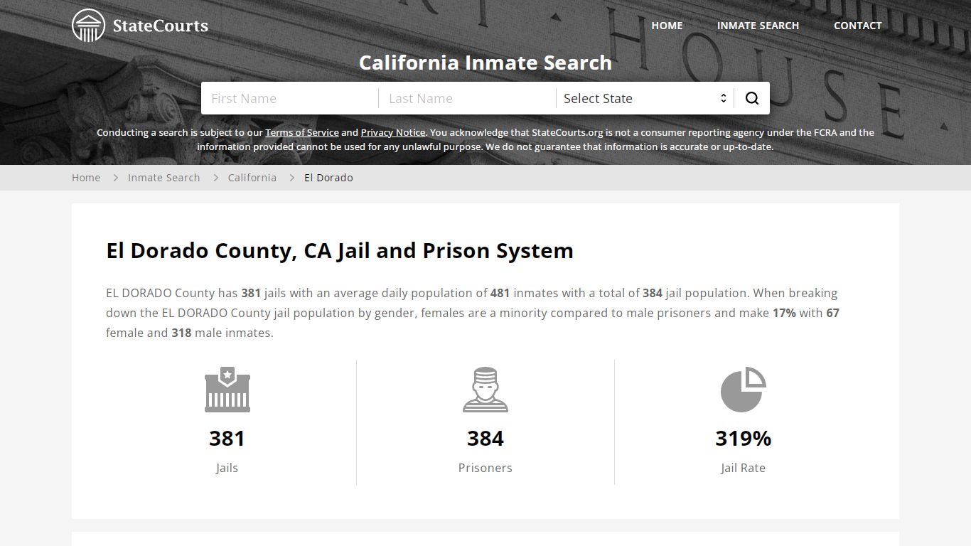 El Dorado County, CA Inmate Search - StateCourts