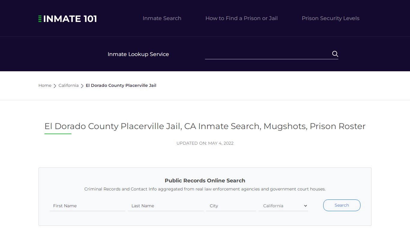 El Dorado County Placerville Jail, CA Inmate Search ...